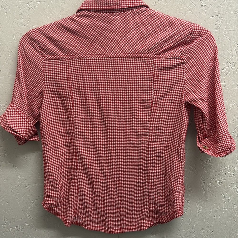 Pilcro Anthropologie Red Gingham Western Ruffled Button Down Top, Small - Picture 3 of 8